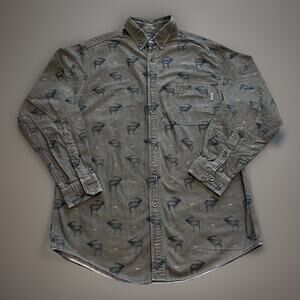 Vintage Woolrich Mens Large Heavy Flannel Chamois Elk Deer Wildlife Button Shirt